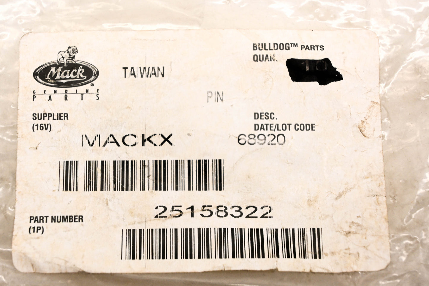 Mack 25158322 Pin NOS