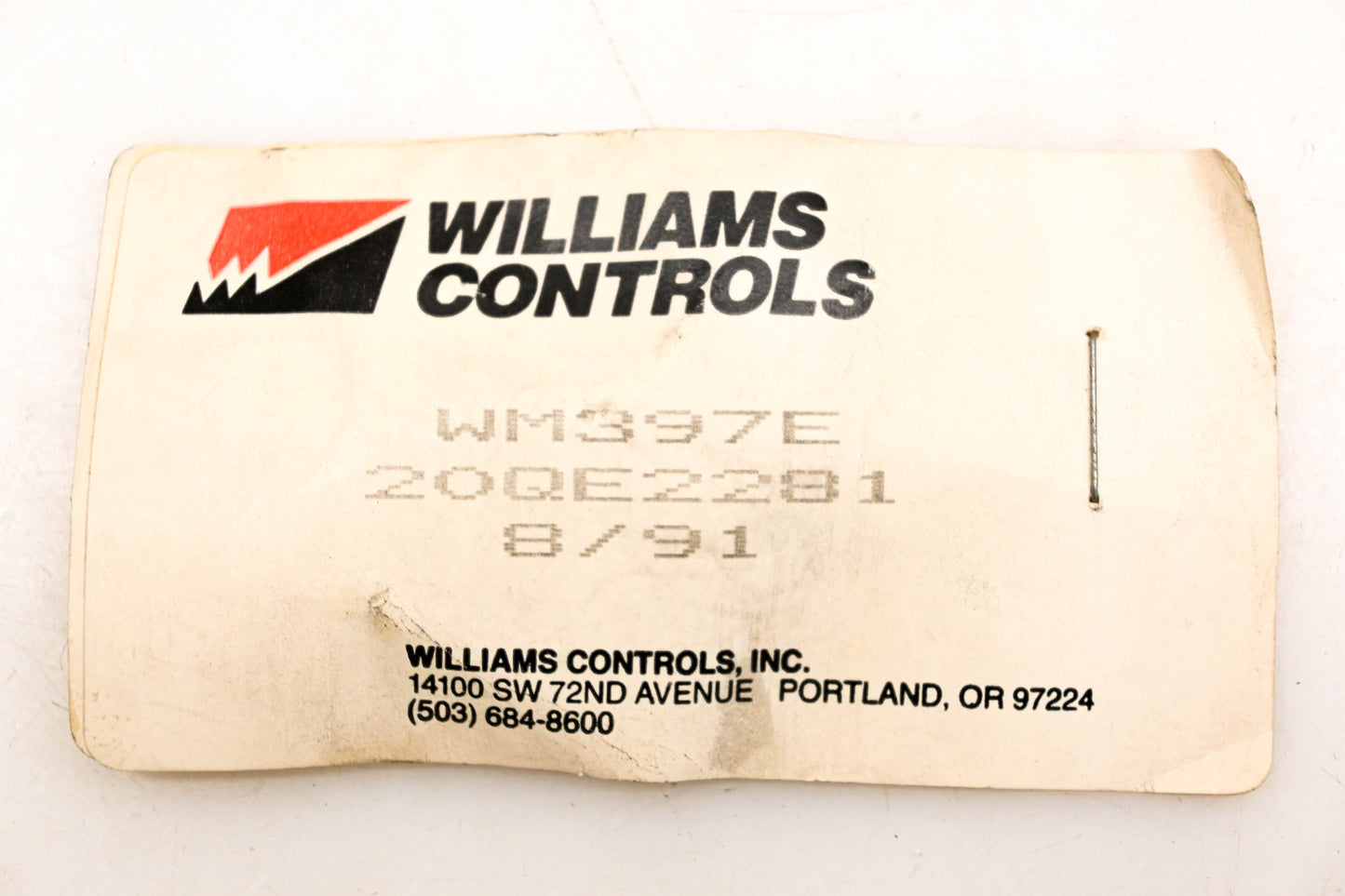 Williams Controls WM397E, 20QE2281 Seat Valve NOS