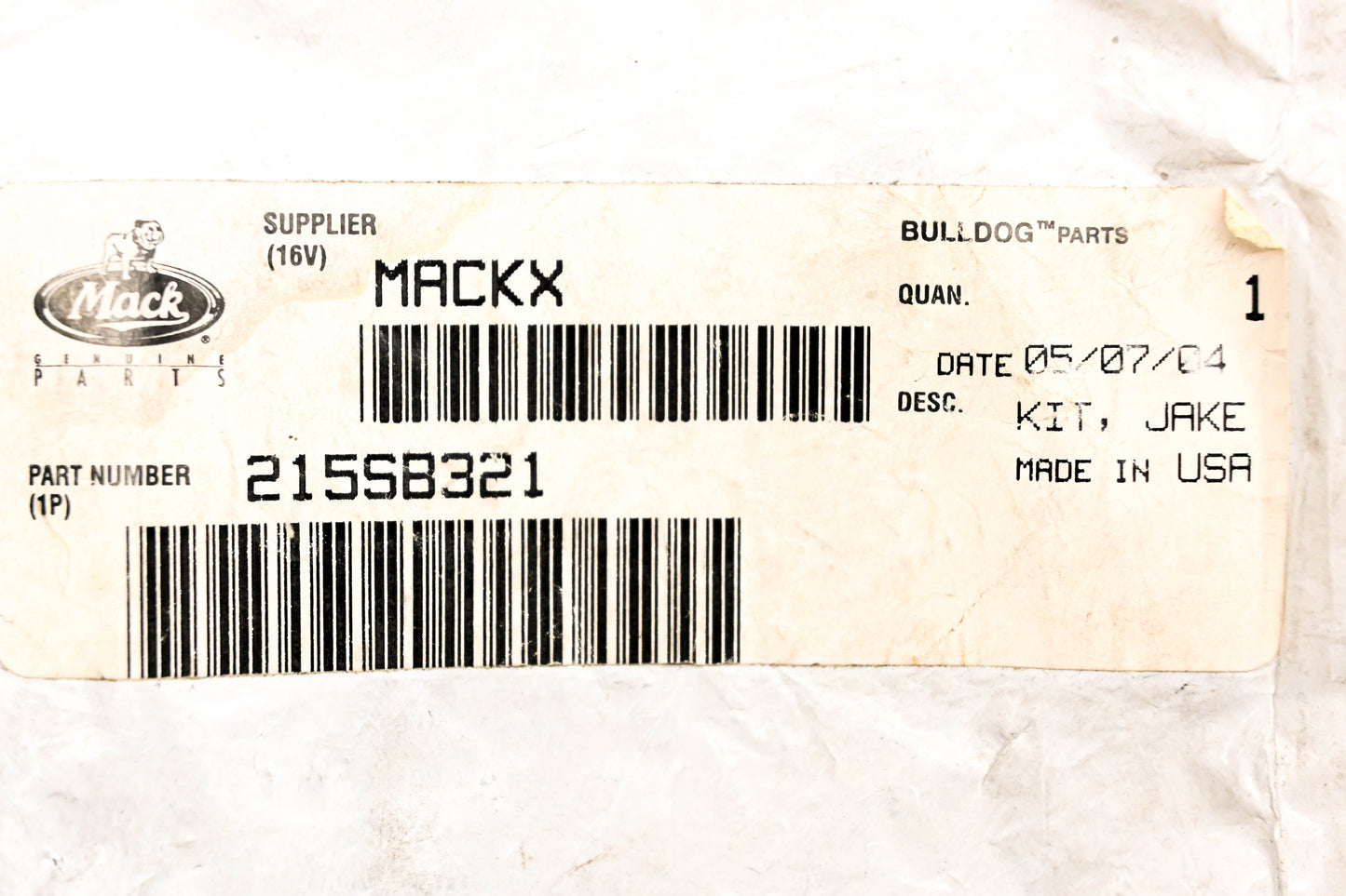 Mack 215SB321 Jake Brake Repair Kit NOS