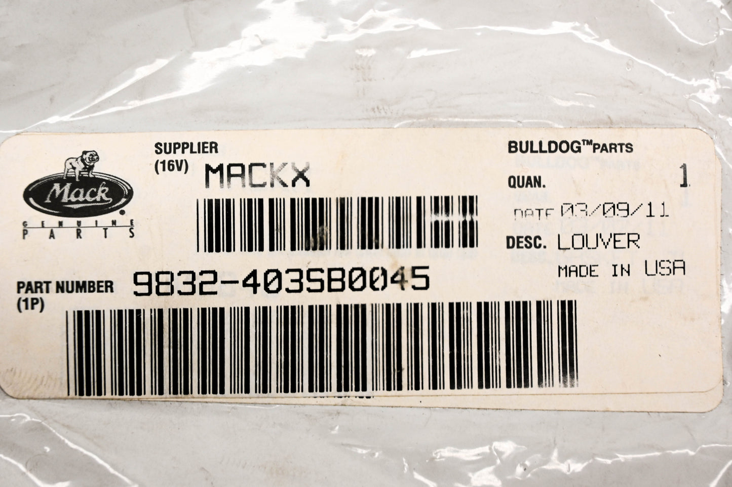 Mack 9832-403SB0045 Louver NOS