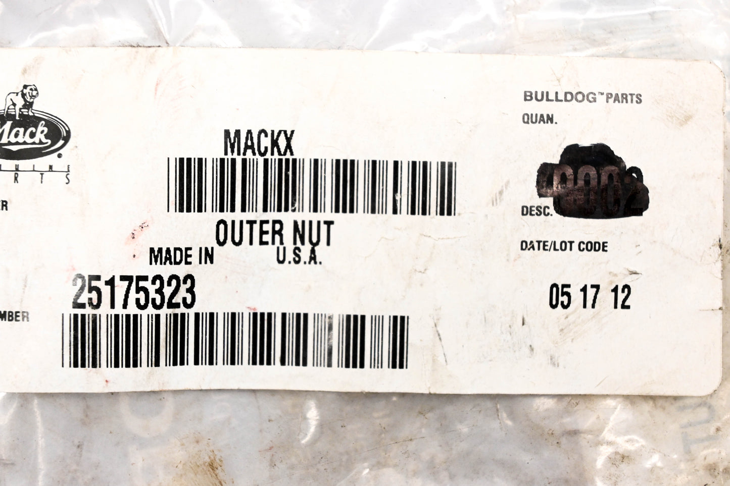 Mack 25175323, R002296 Meritor Outer Nut NOS