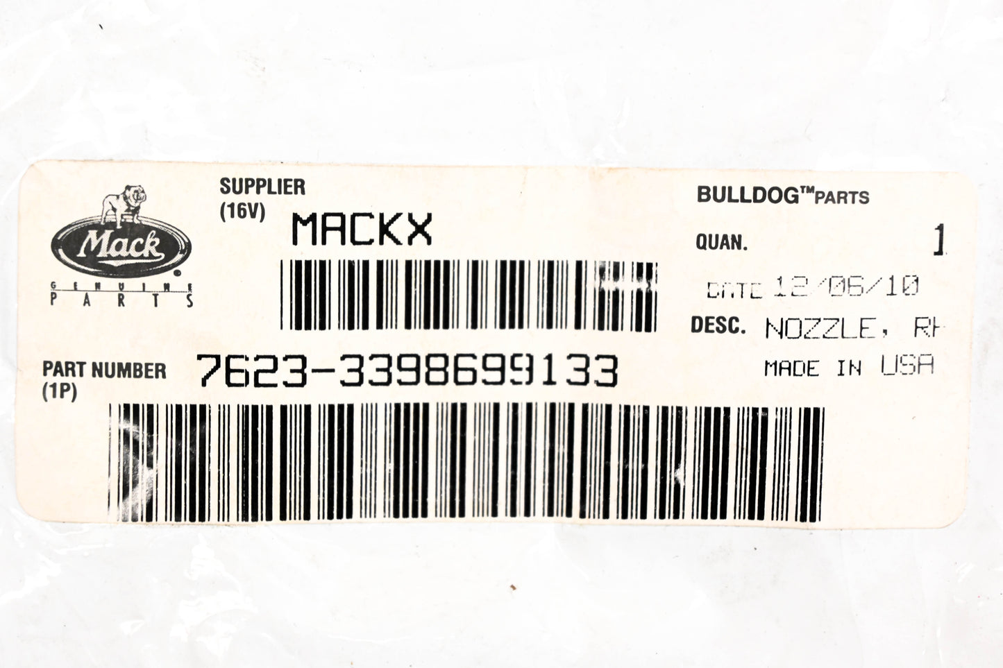 Mack 7623-3398699133 Righthand Nozzle NOS