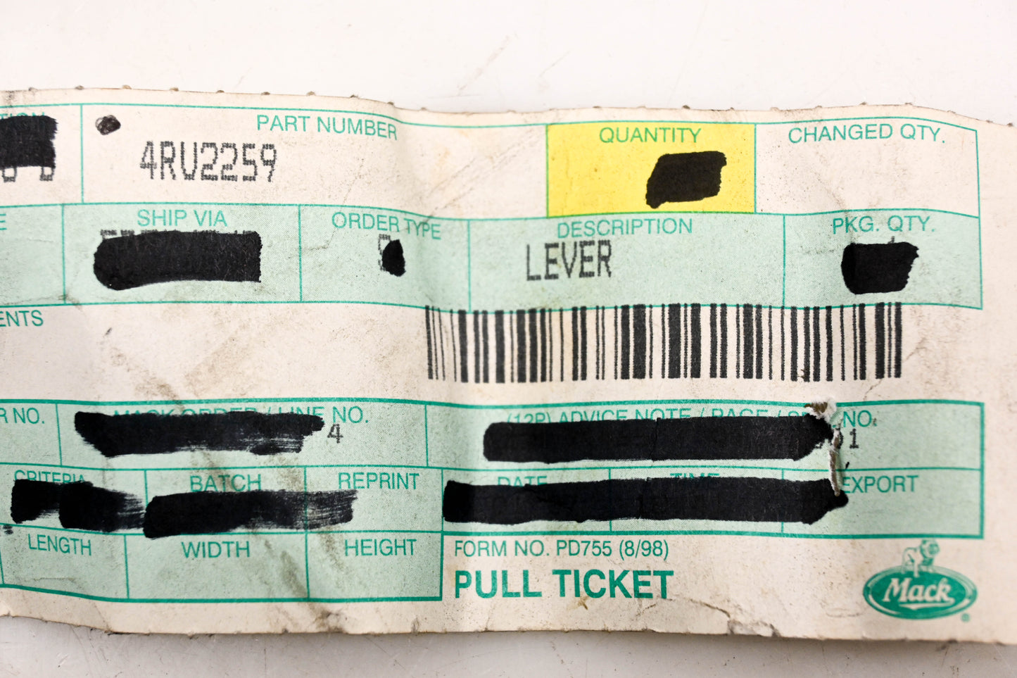 Mack 4RU2259 Lever Bracket NOS