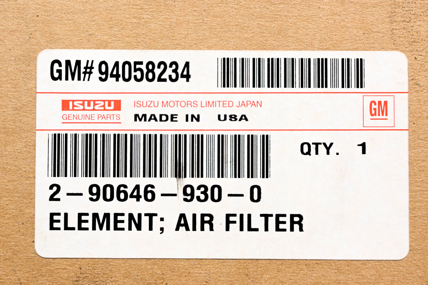 Isuzu 2-90646-930-0, 94058234 Air Filter Element NOS