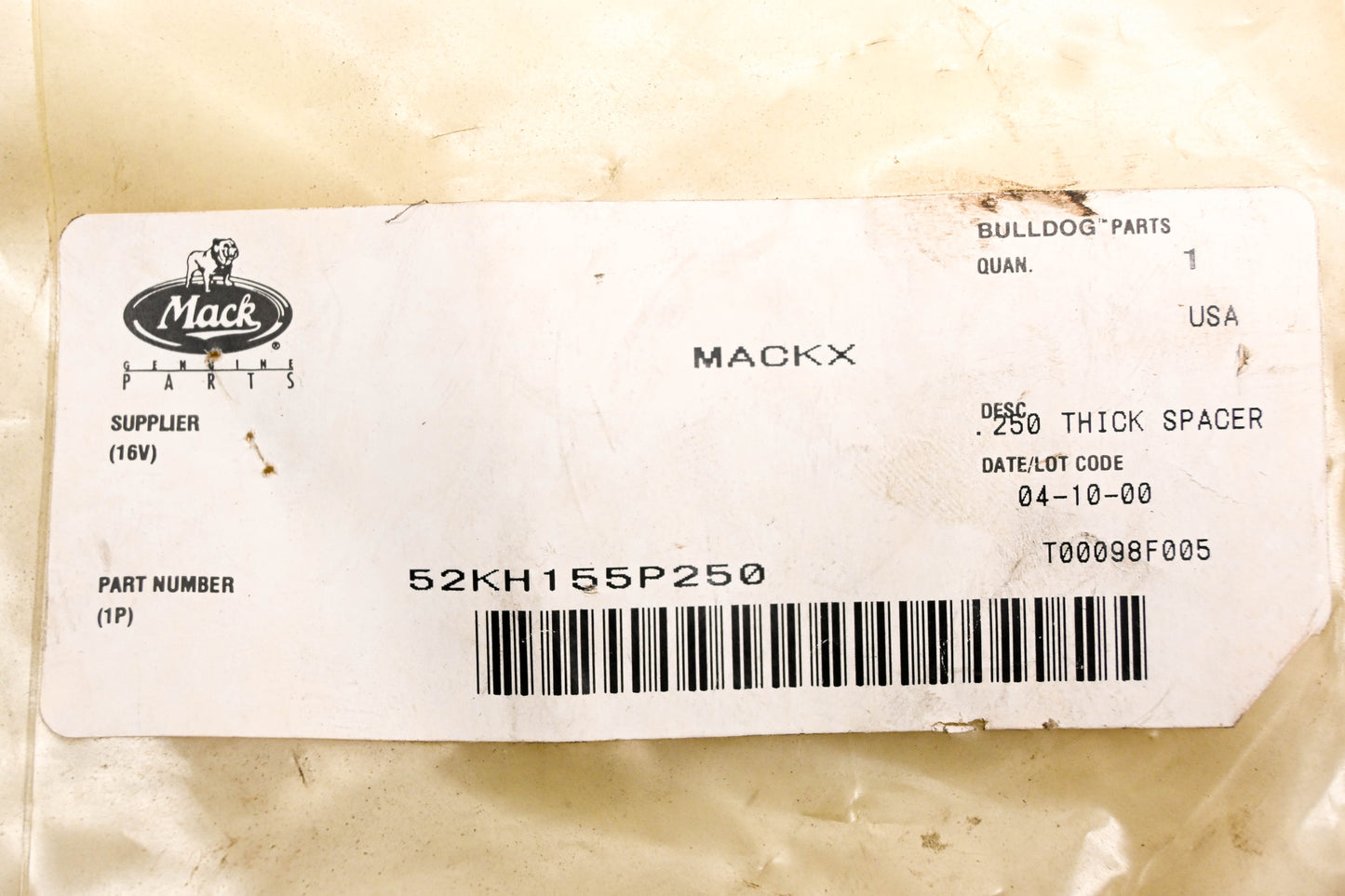 Mack 52KH155P250 Spacer NOS