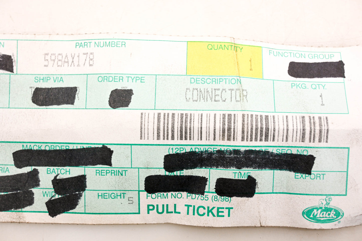 Mack 598AX178 Connector NOS