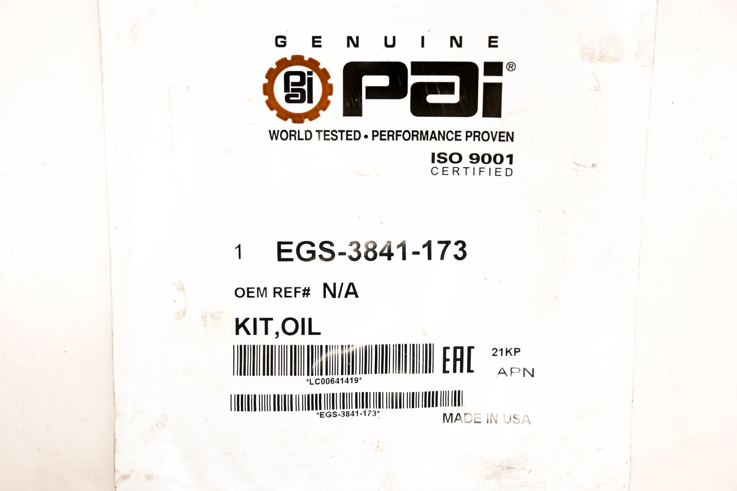PAI EGS-3841-173 Seal & Gasket Kit NOS