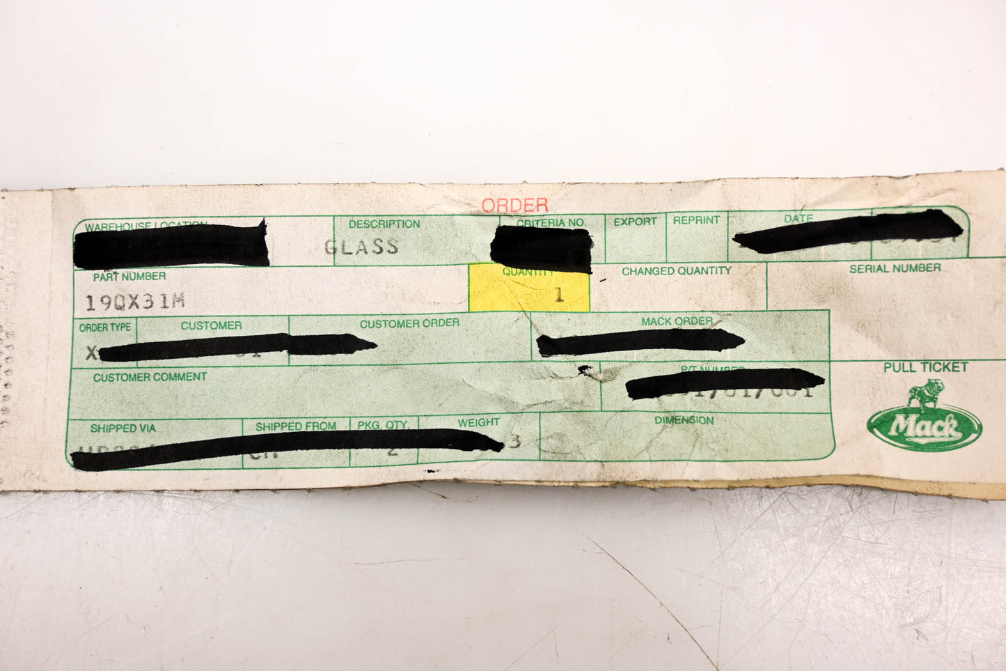 Mack 19QX31M Glass Panel NOS