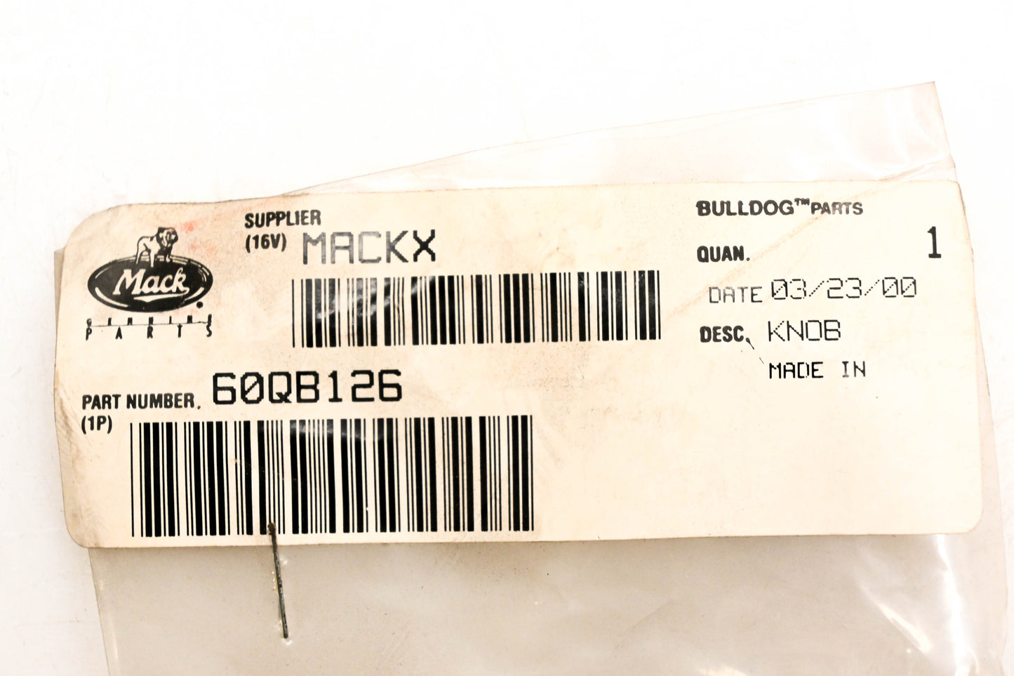 Mack 60QB126 Wiper Knob NOS