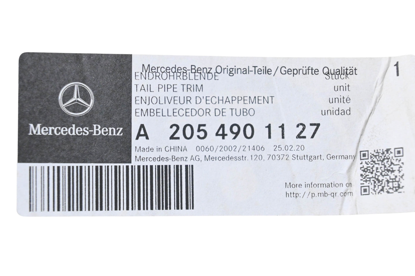 New OEM Mercedes-Benz 205 490 11 27 Tail Pipe Trim NOS