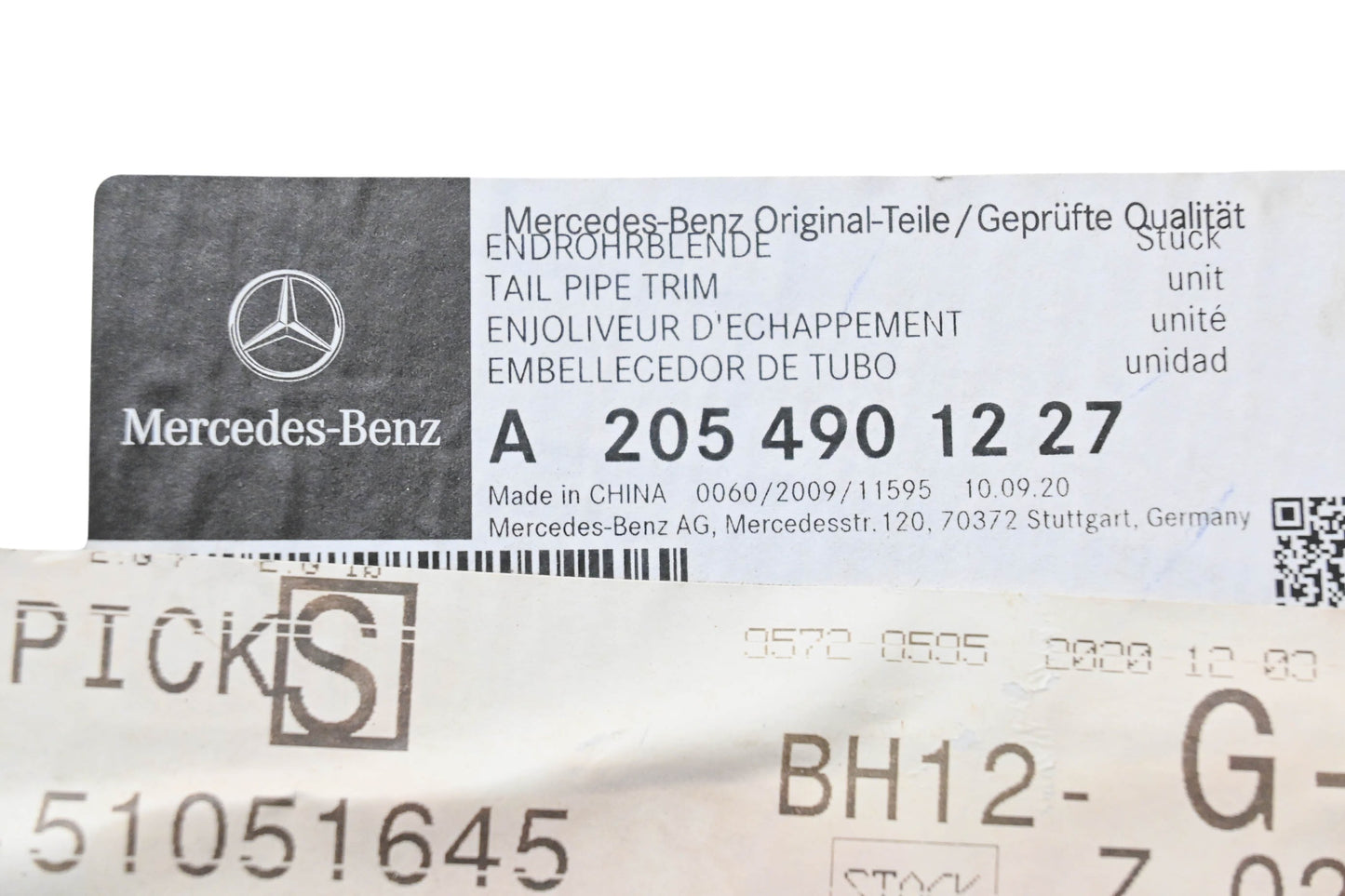 New OEM Mercedes-Benz 205 490 12 27 Tail Pipe Trim NOS