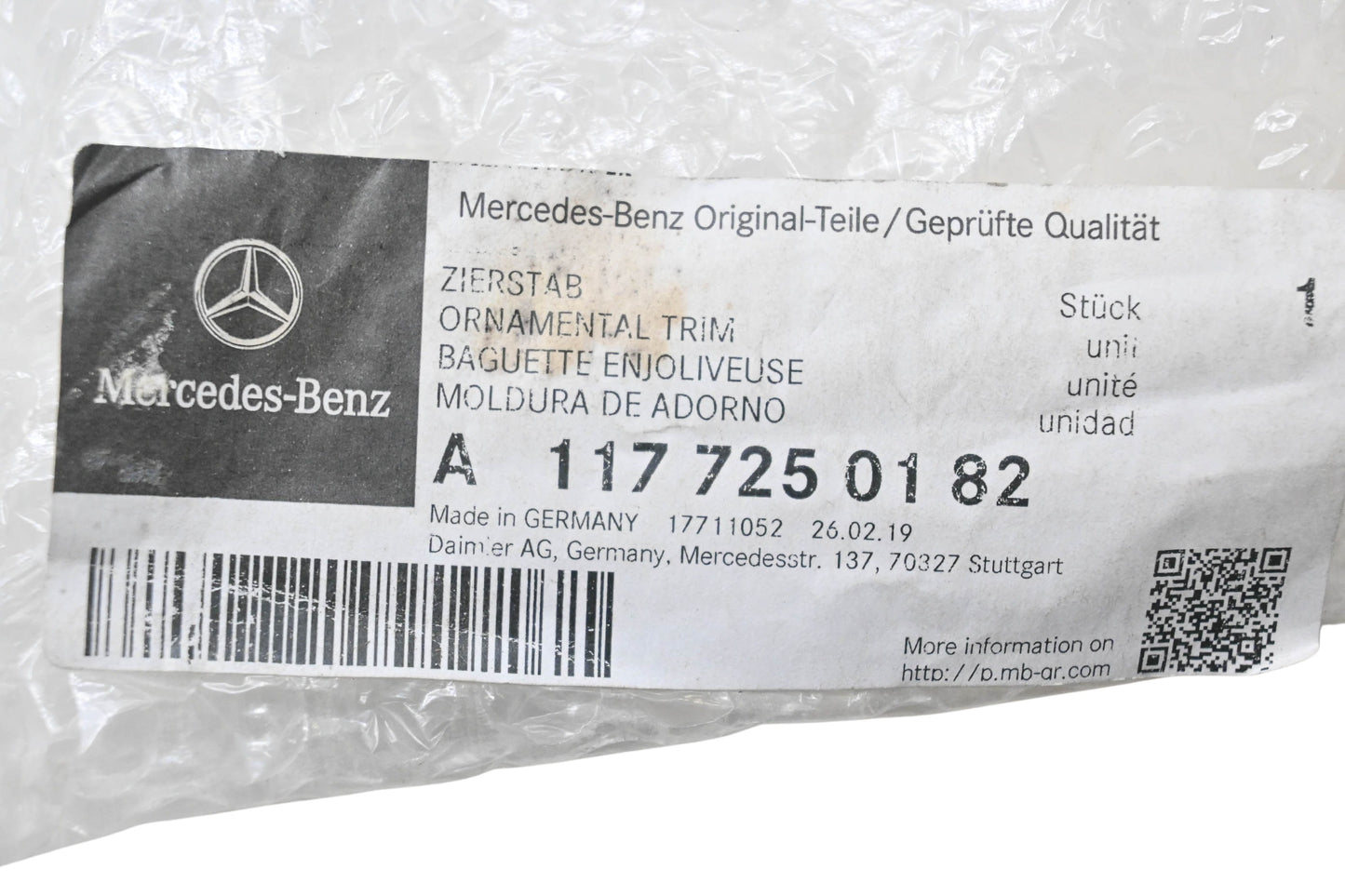 New OEM Mercedes-Benz 117 725 01 82 Ornamental Trim NOS