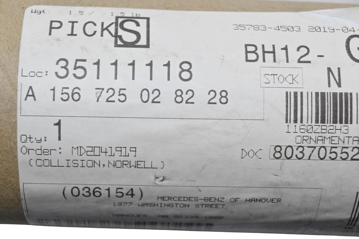 New OEM Mercedes-Benz 156 725 02 82 28 Ornamental Trim NOS