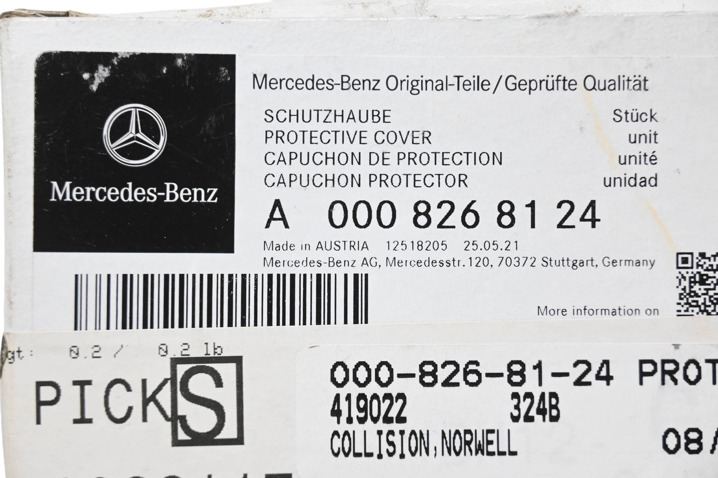 New OEM Mercedes-Benz 000 826 81 24, 715.31.210.30 Protective Cover NOS