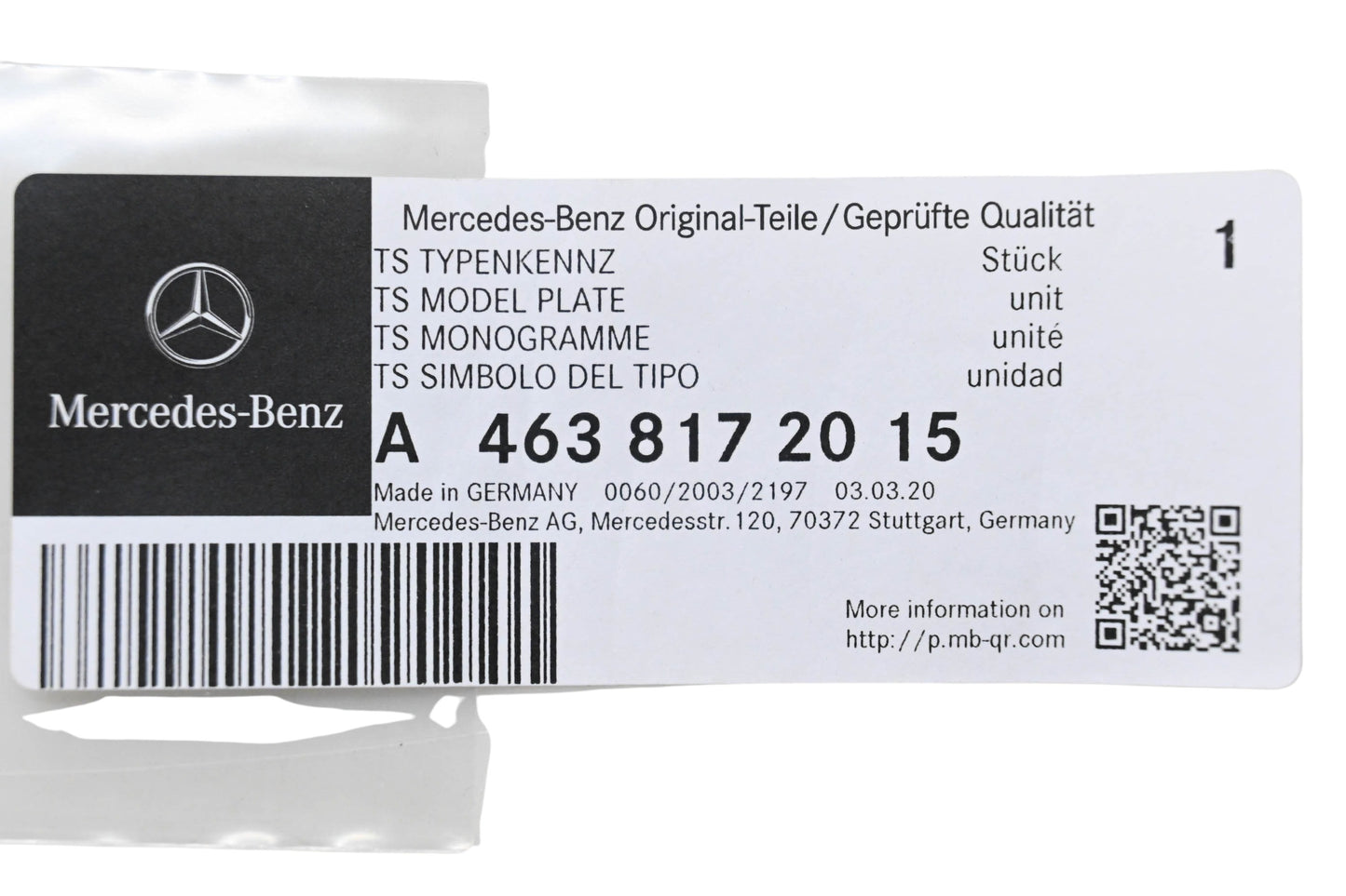 New OEM Mercedes-Benz 463 817 20 15 Model Plate NOS