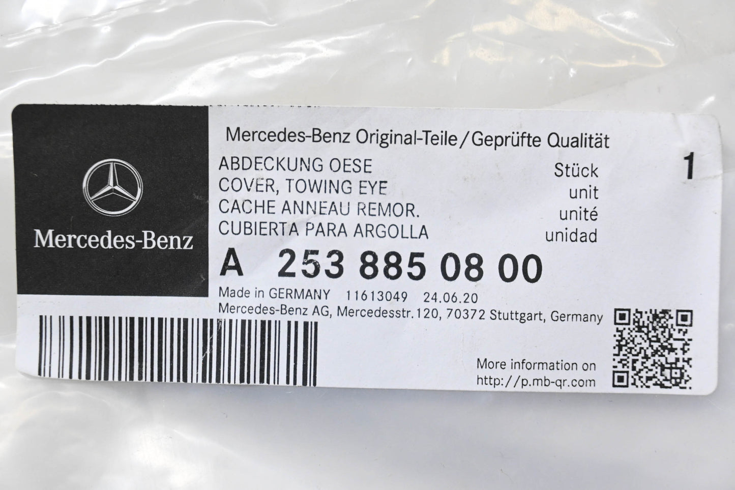 New OEM Mercedes-Benz 253 885 08 00 Towing Eye Cover NOS