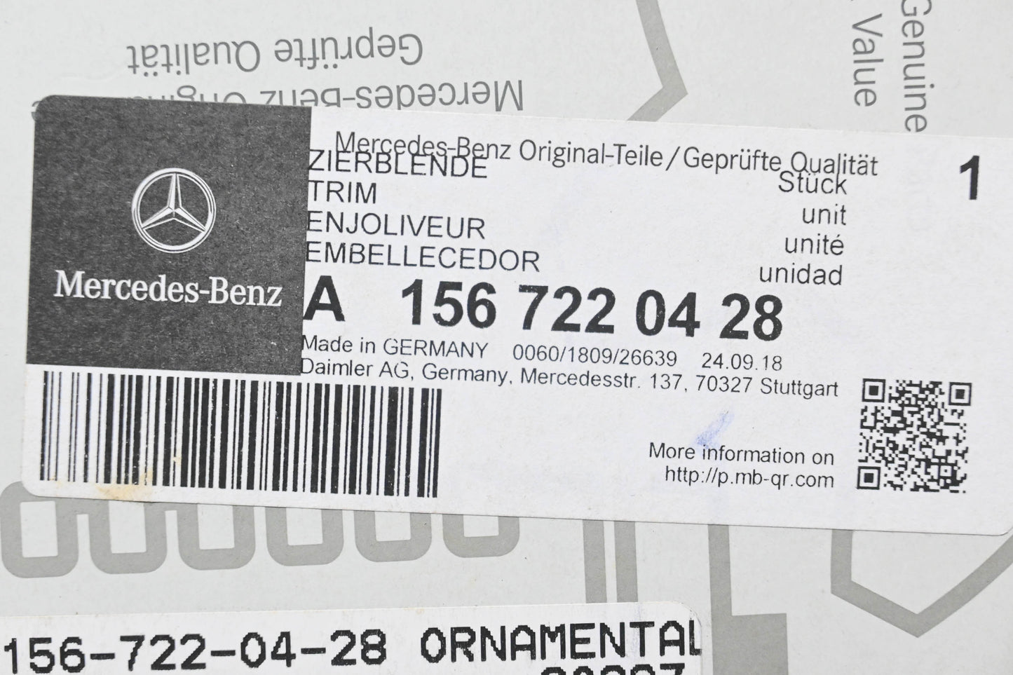New OEM Mercedes-Benz 156 722 04 28 Trim NOS