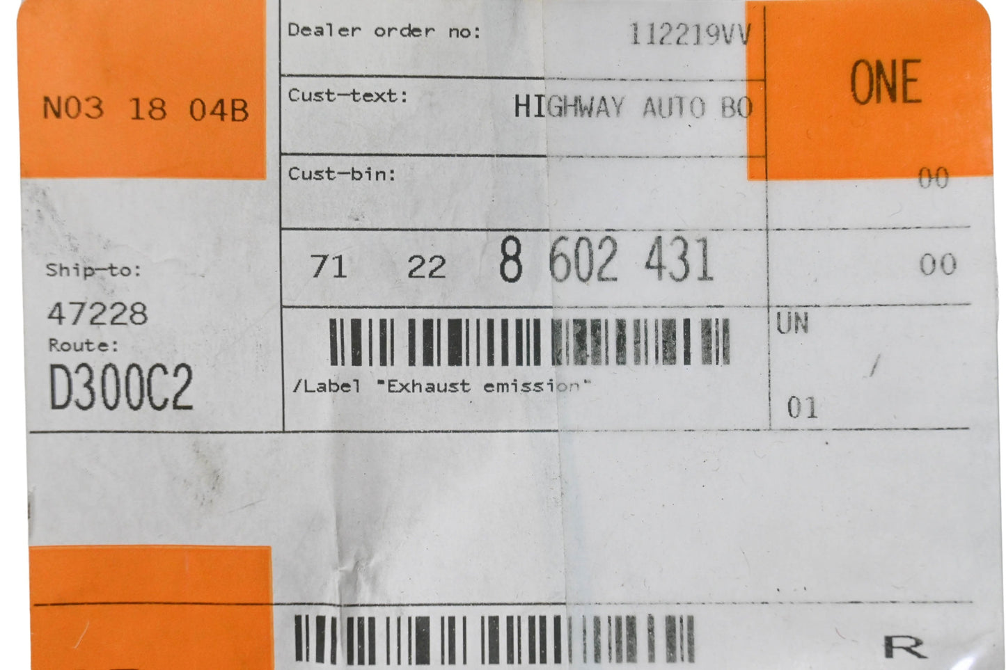 New OEM BMW 71 22 8 602 431 Vehicle Emission Control Information Warning NOS