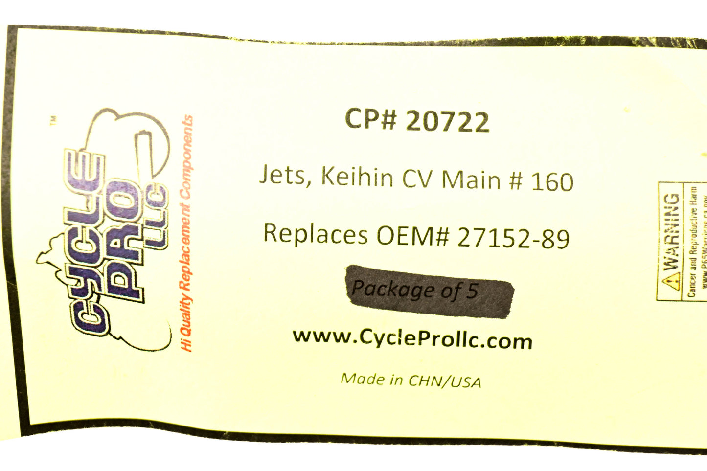 Cycle Pro 20722, DS-289321, 27152-89 Keihin Main Jet #160 NOS