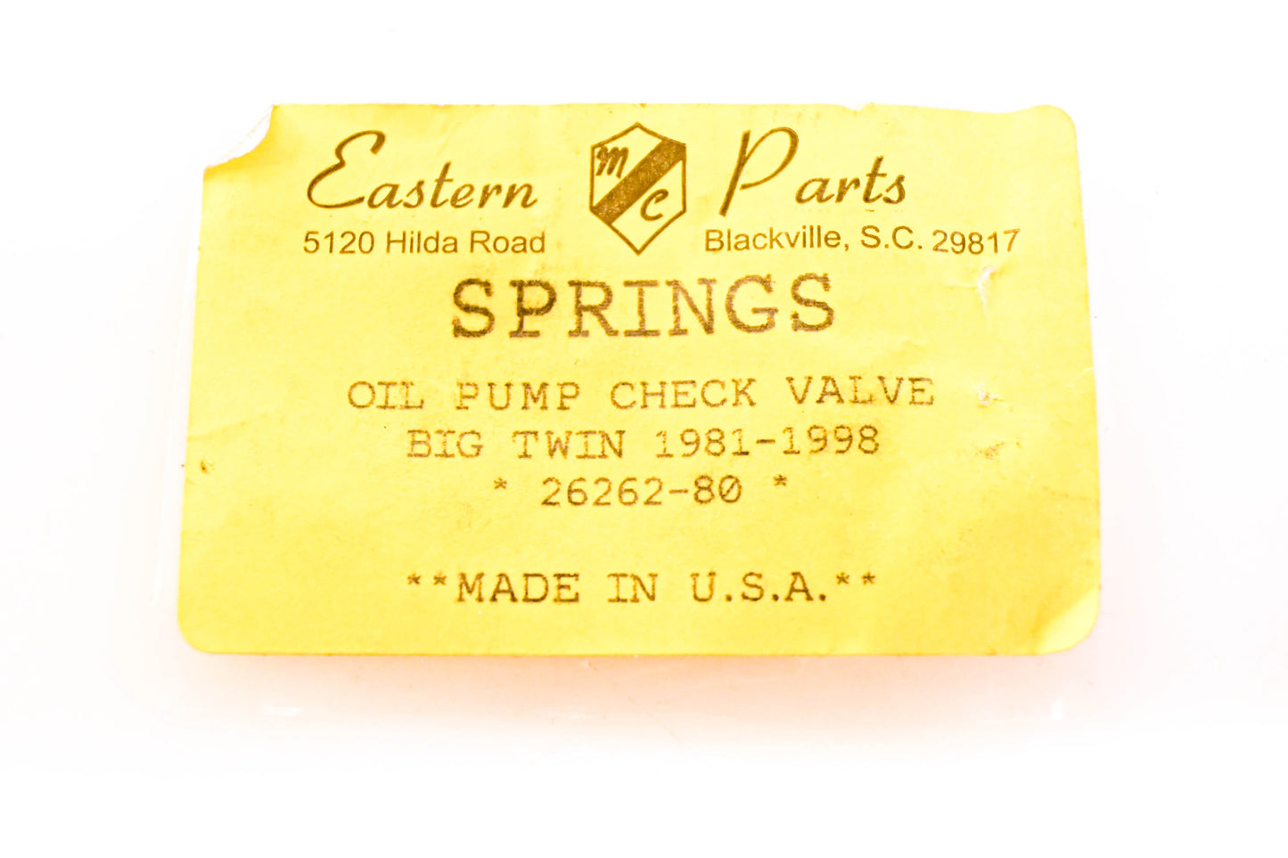 Eastern Parts 26262-80 Oil Pump Check Valve Spring NOS