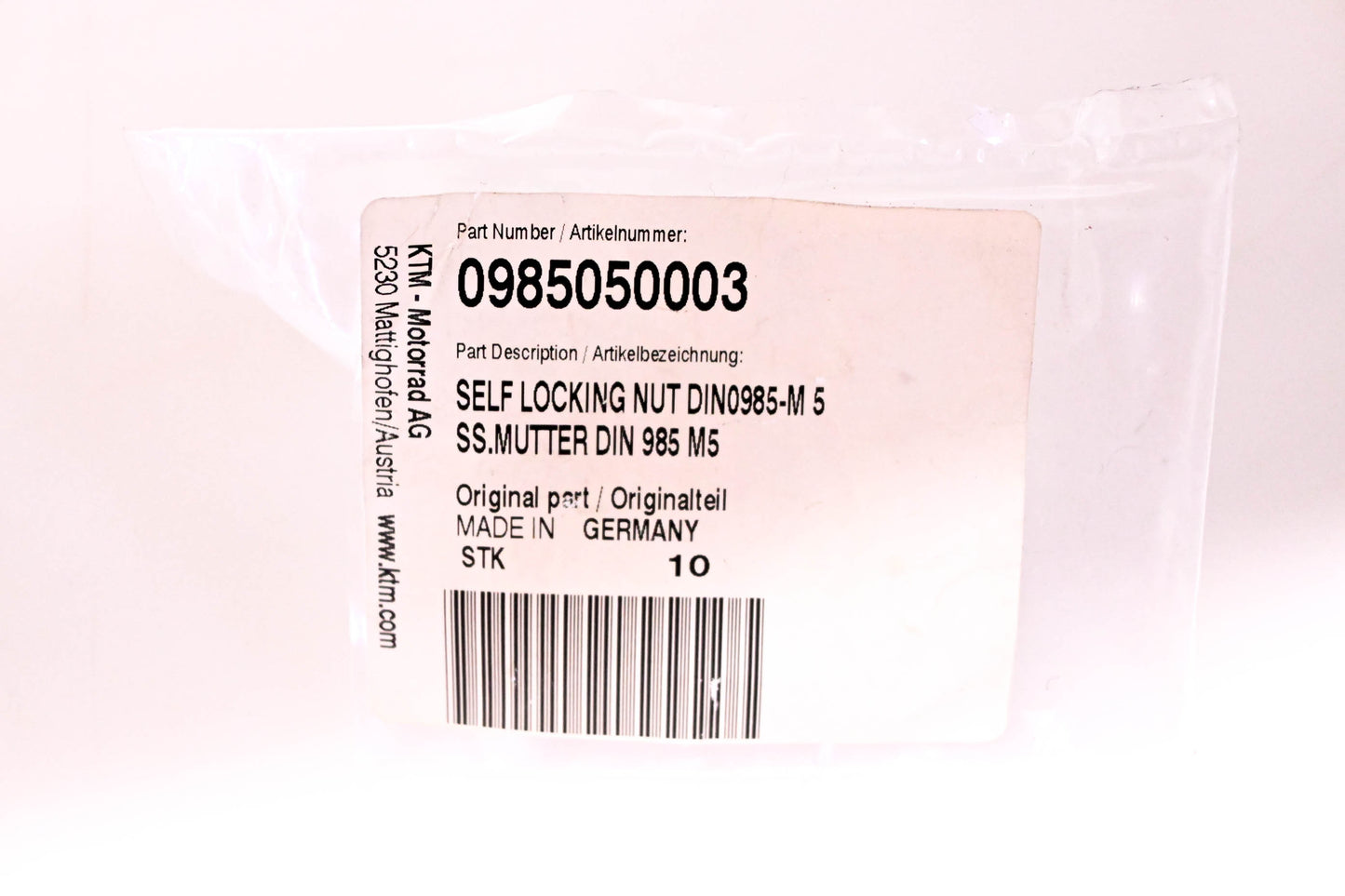 New OEM KTM 0985050003 Self Locking Nut NOS