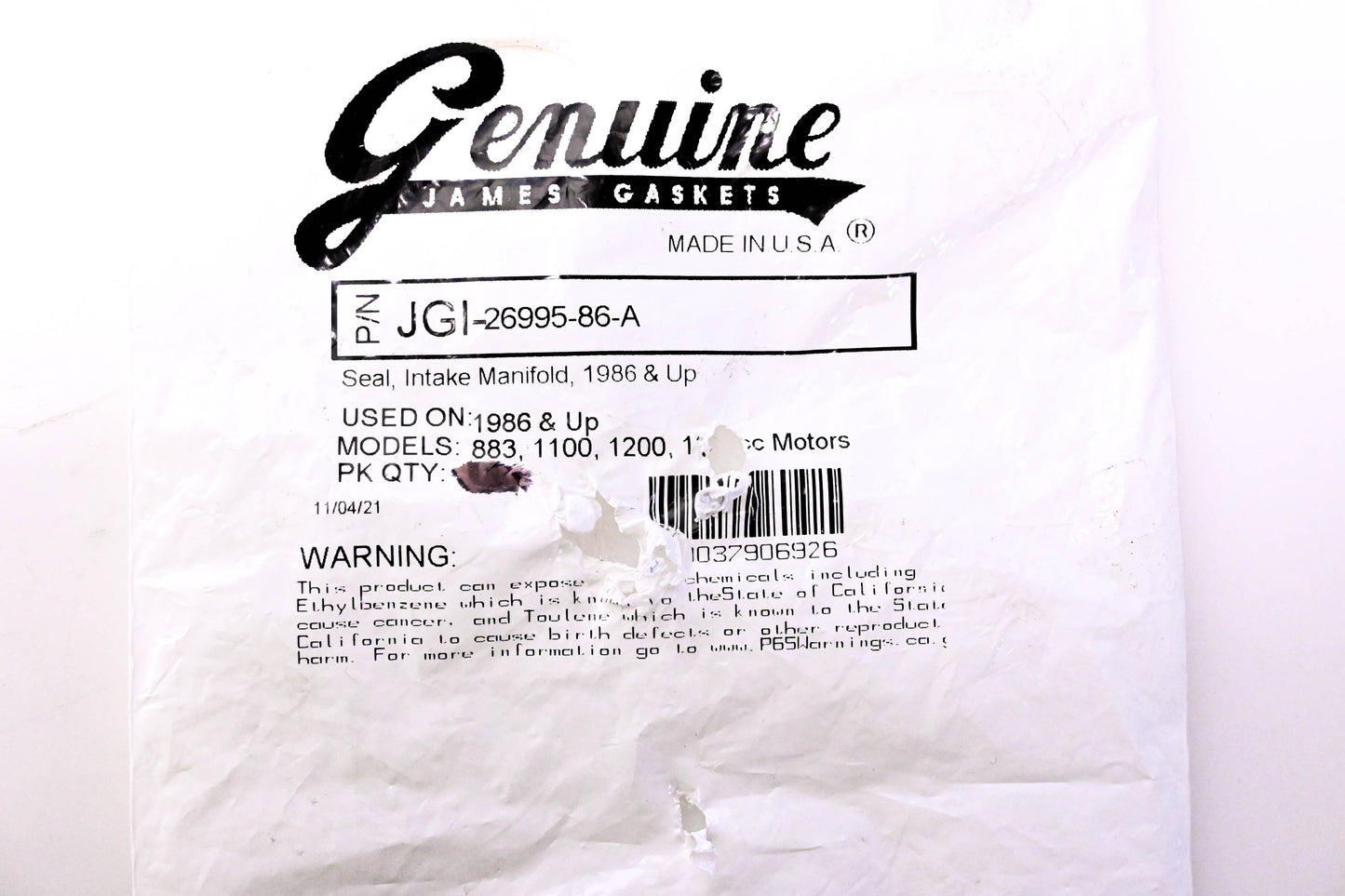 James Gaskets JGI-26995-86-A, 681-4562 Intake Manifold Seal NOS