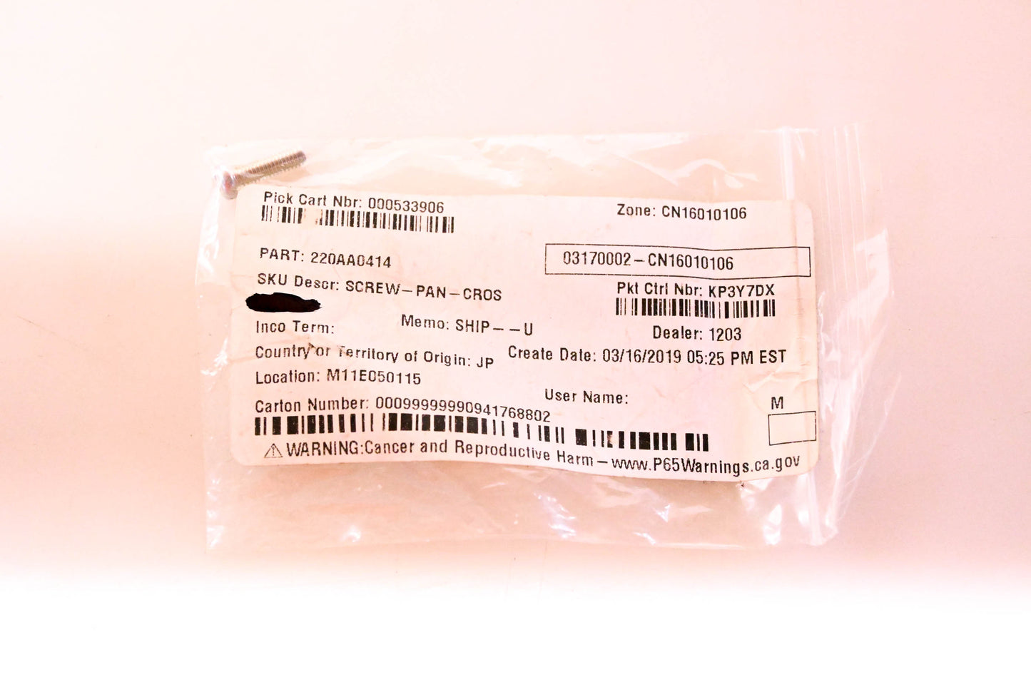 New OEM Kawasaki 220AA0414 Carburetor Pan Screw NOS