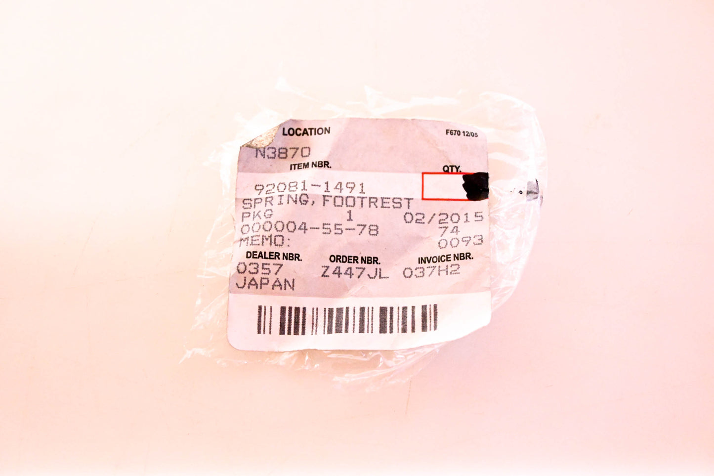 New OEM Kawasaki 92081-1491 Footrest Spring NOS