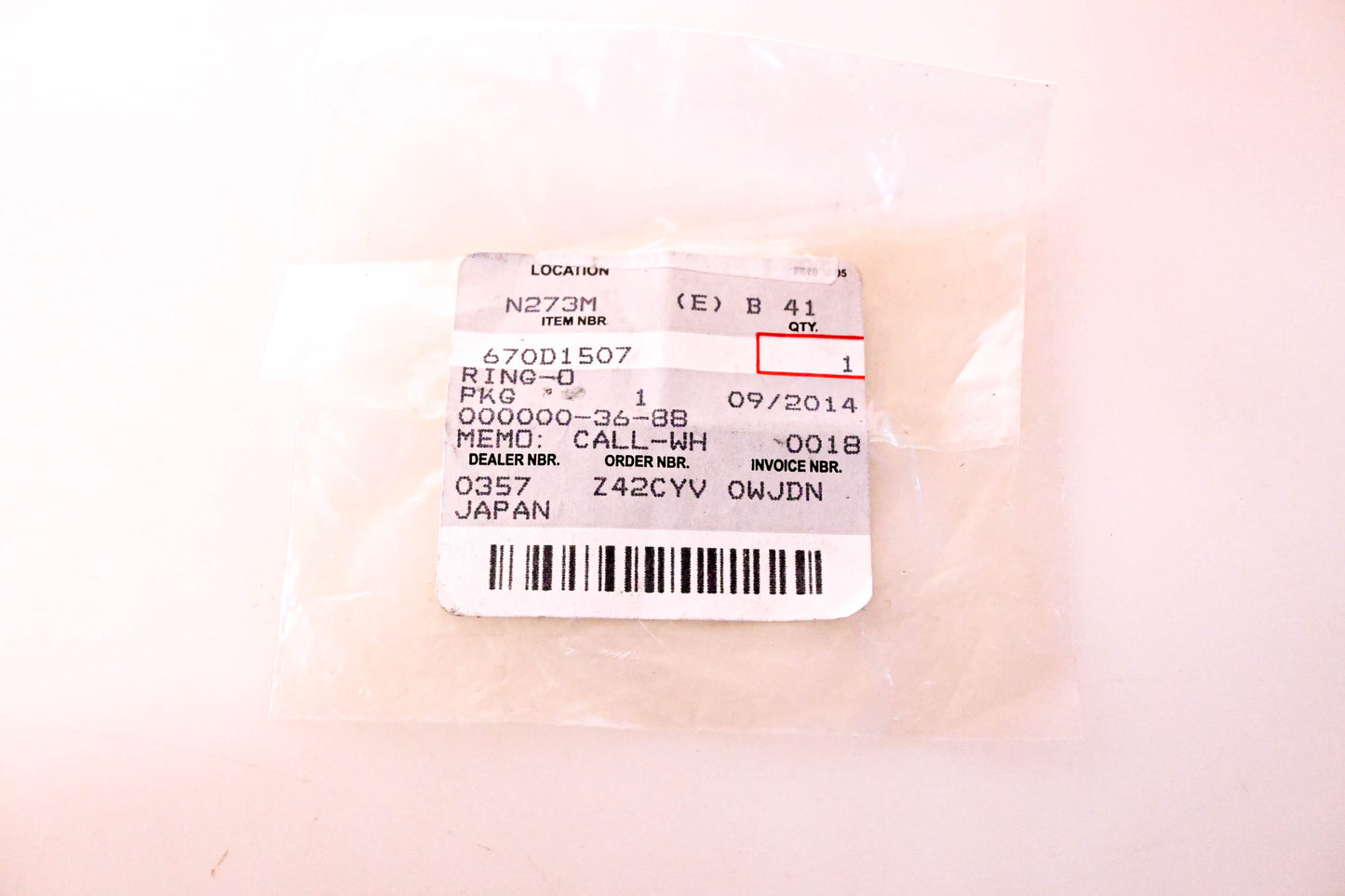 New OEM Kawasaki 670D1507 O-Ring NOS