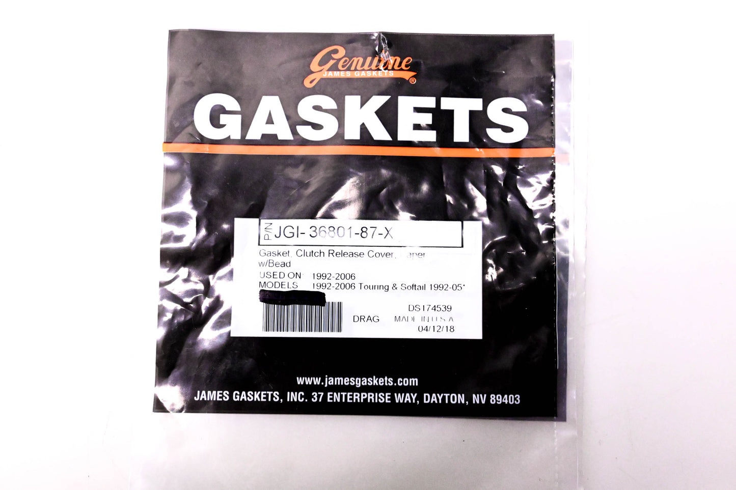 James Gaskets JGI-36801-87-X, DS174539 Clutch Release Cover Gasket, Paper With Bead NOS