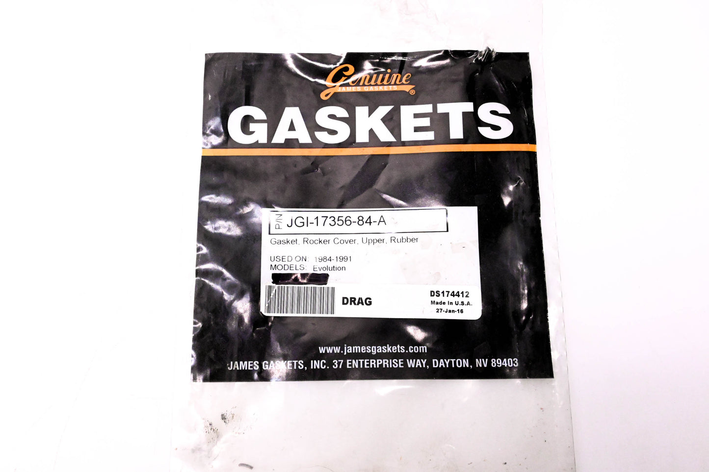 James Gaskets JGI-17356-84-A, DS174412 Upper Rocker Cover Gasket, Rubber NOS