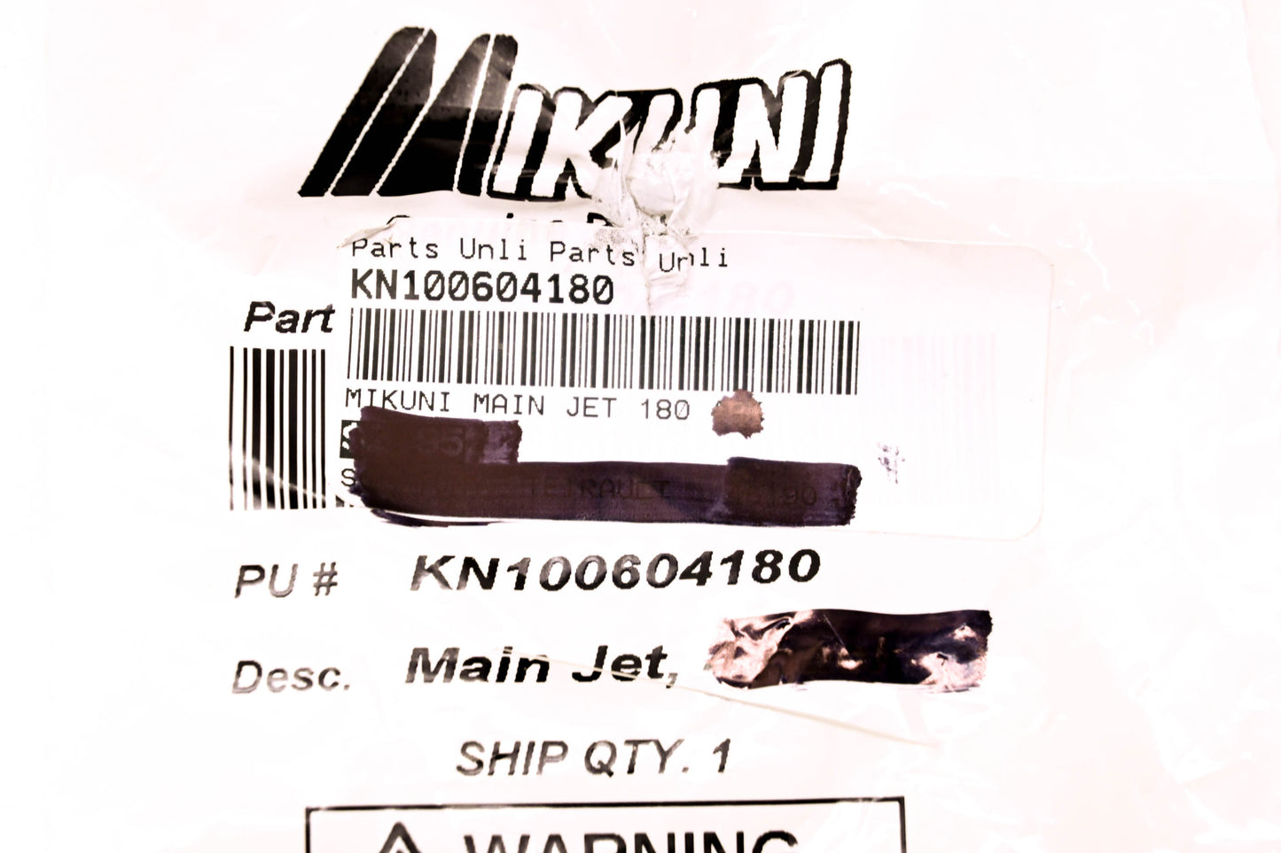 Mikuni N100604-180, KN100604180 Main Jet NOS