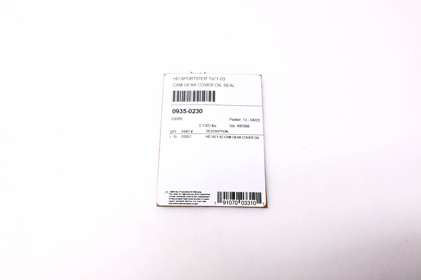 Cometic 0935-0230, C9355, 495998 Cam Gear Cover Oil Seal NOS