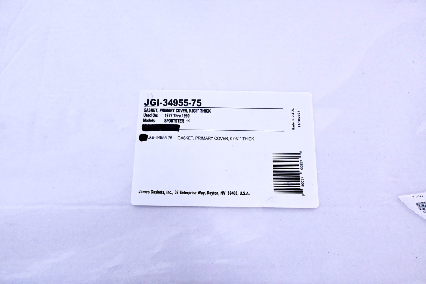 James Gasket JGI-34955-75 Primary Cover Gasket, 0.031" Thick NOS
