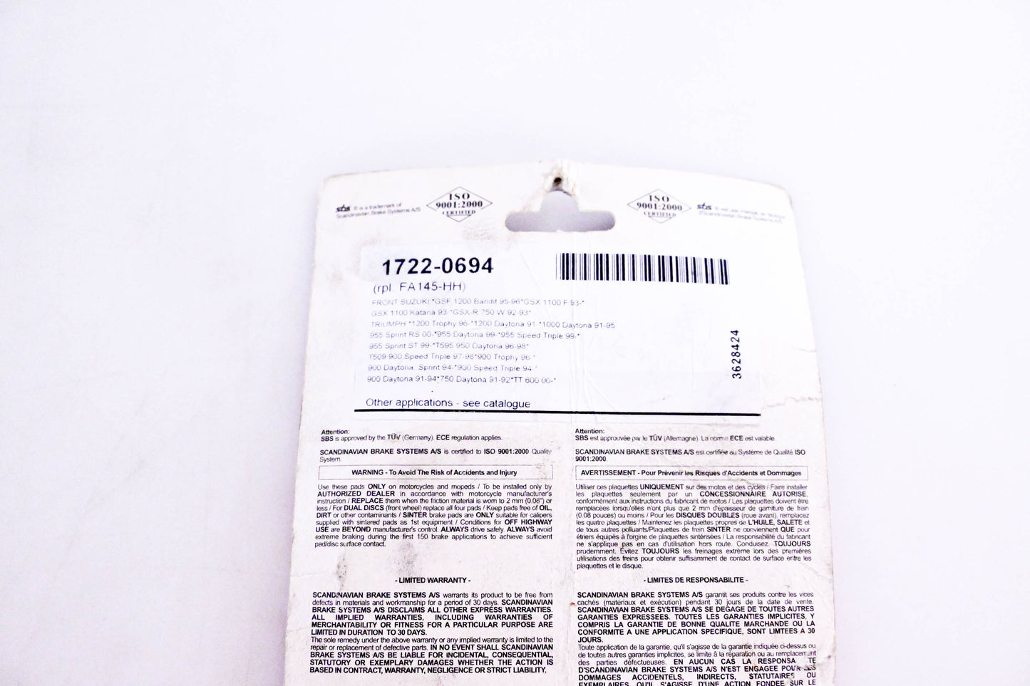 SBS 1722-0694, 3628424, FA145-HH Brake Pad Kit NOS
