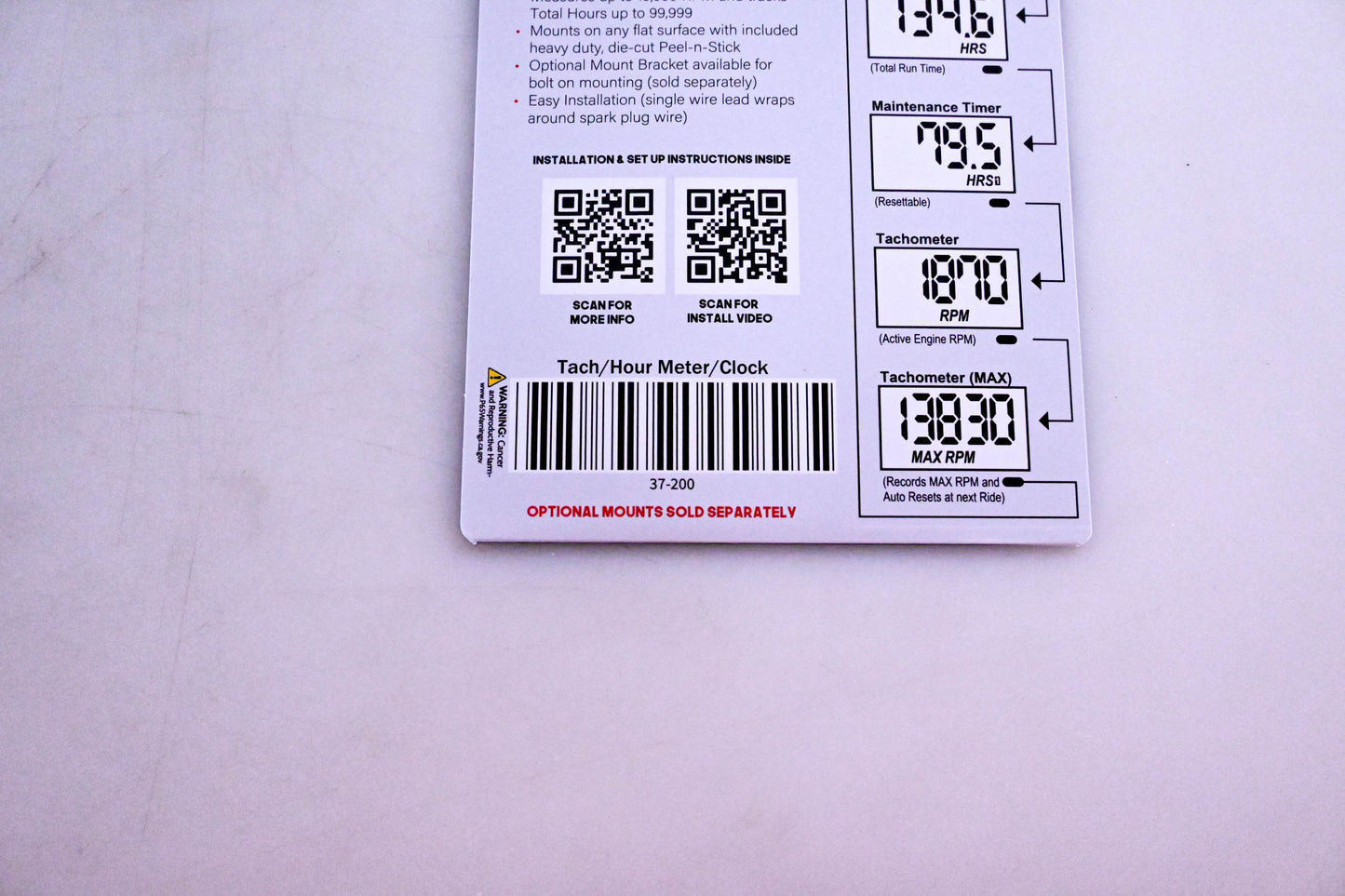 Works Connection 37-200 Tach-Hour Meter-Clock NOS