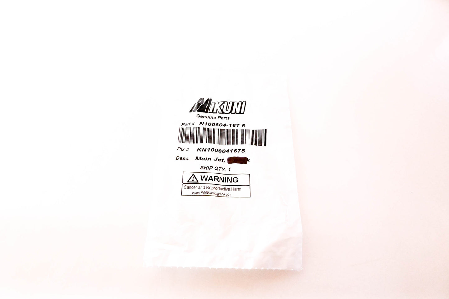 Mikuni N100604-167.5, KN1006041675 Main Jet NOS