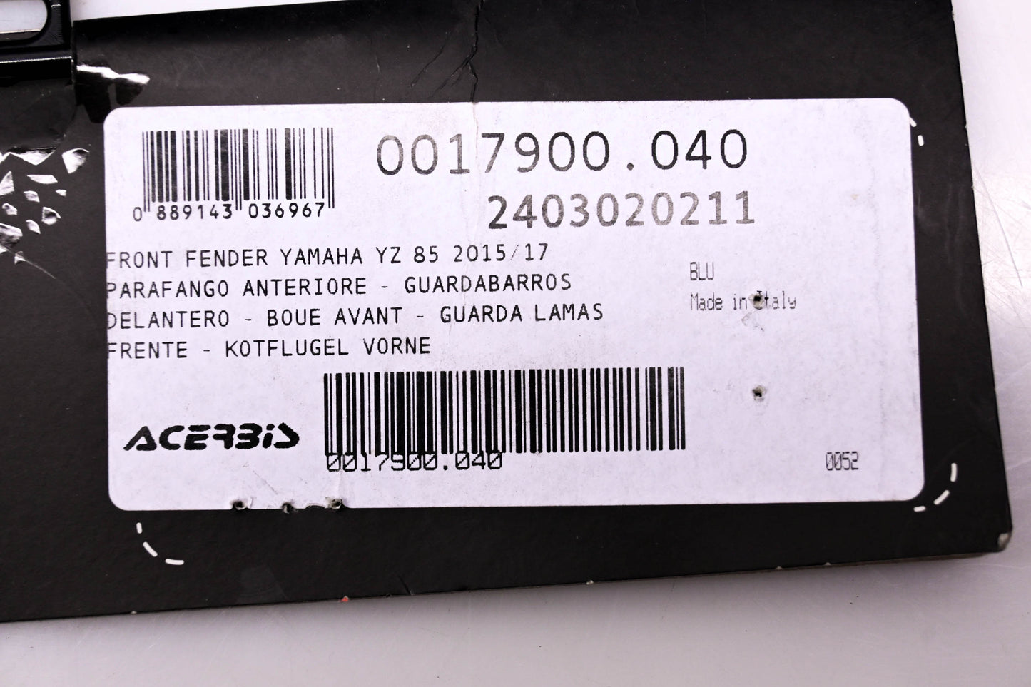 Acerbis 2403020211, 17900.04 Blue Yamaha Front Fender NOS
