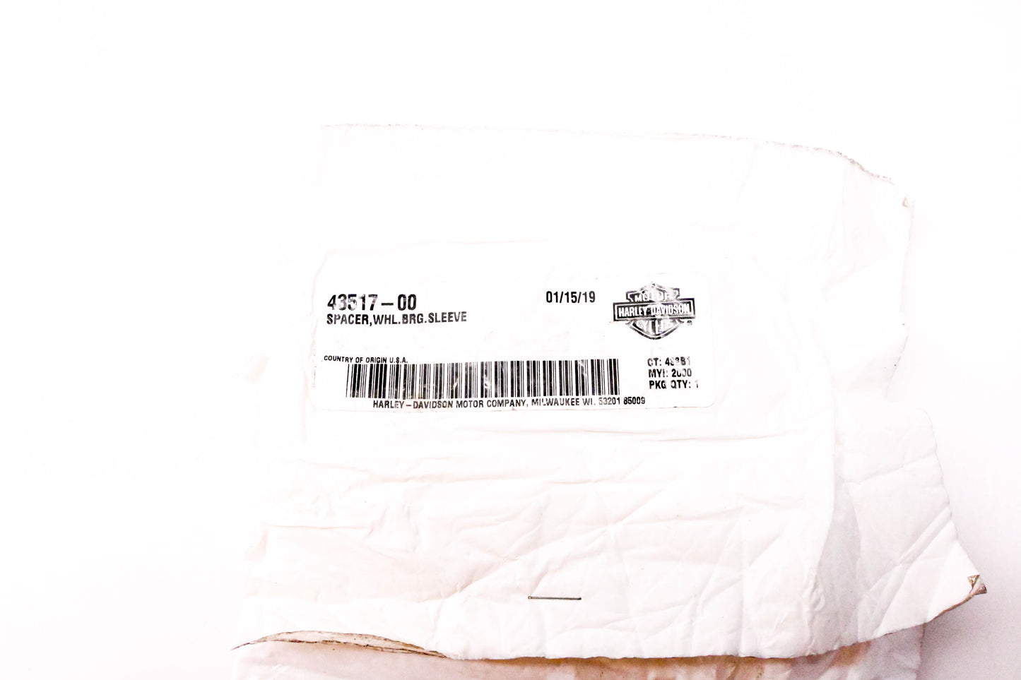 New OEM Harley-Davidson 43517-00 Wheel Bearing Sleeve Spacer NOS