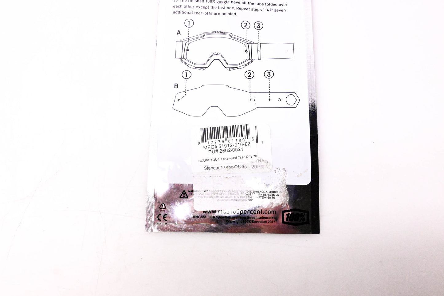 1 51012-010-02, 2602-0521 Youth Standard Tear-Off 20 Pack NOS