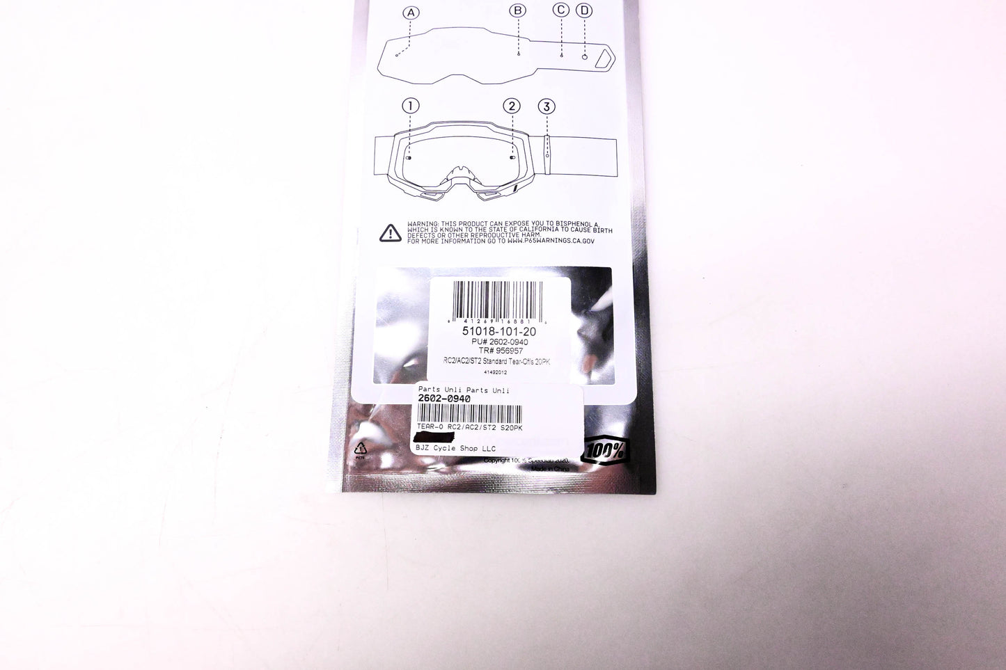 1 51018-101-20, 2602-0940, 956957 Tear-Offs RC2/AC2/ST2 Qty 20 NOS
