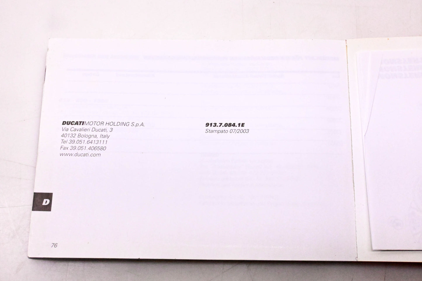 Ducati 913.7.084.1E Ducati Monster Owner's Manual