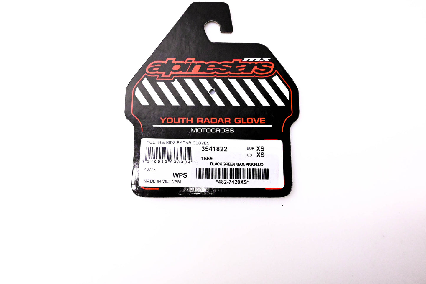 Alpinestars 3541822, 482-7420XS Pair of Youth Radar Gloves Black Green Neon Pink XS NOS