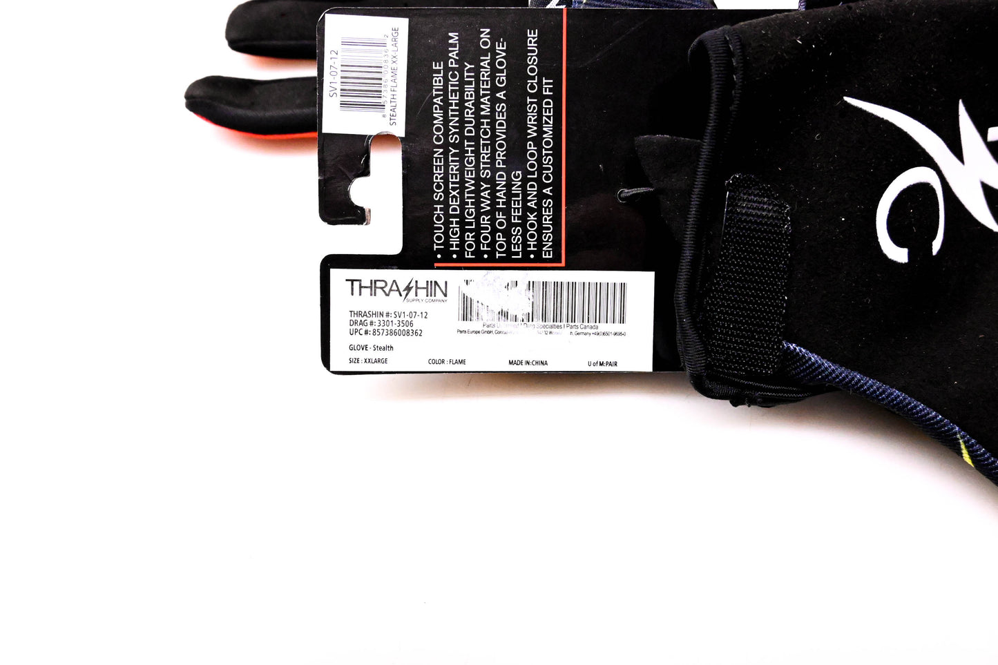 Thrashin SV1-07-12, 3301-3506, 857386008362 Pair of Stealth Gloves Flame 2XL NOS