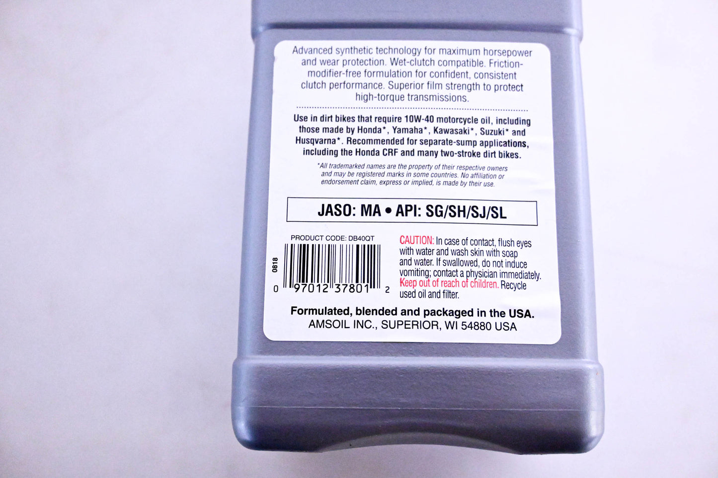 Amsoil DB40QT, 097012378012 Synthetic Dirtbike Oil 10W-40 1 Quart NOS