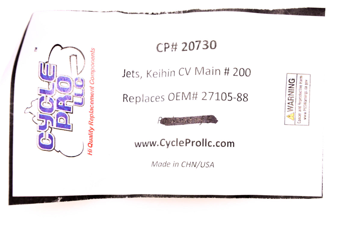 Cycle Pro 20730, DS-289329, 27105-88 Keihin Main Jet #200 NOS
