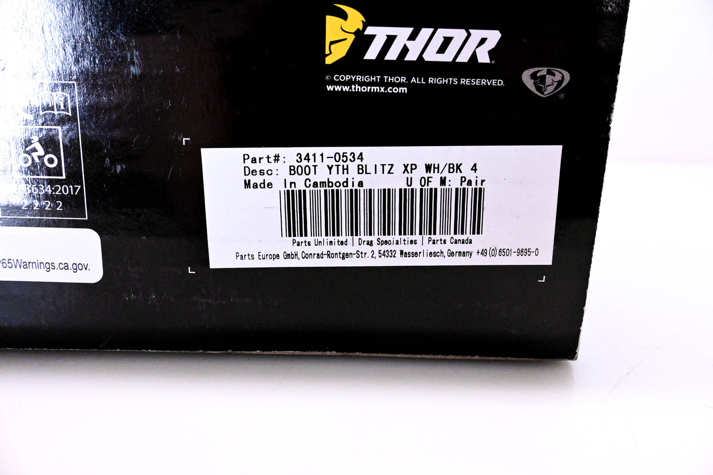 Thor 3411-0534 Blitz Youth Boots Size 4 NOS
