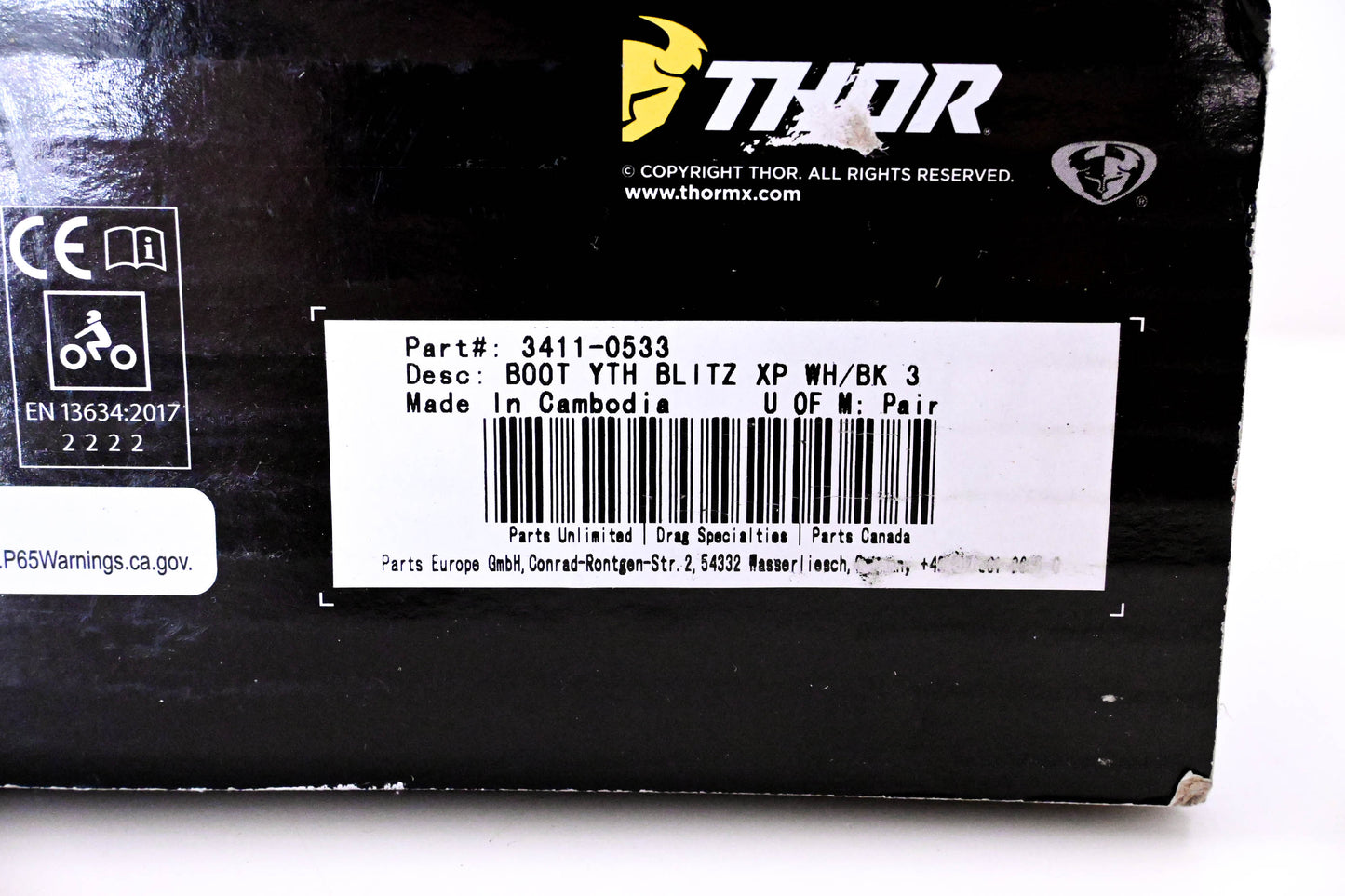 Thor 3411-0533 Blitz Youth Boots Size 3 NOS
