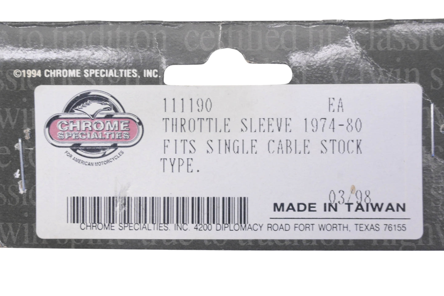 Chrome Specialties 111190, 11-1190 White Throttle Sleeve NOS