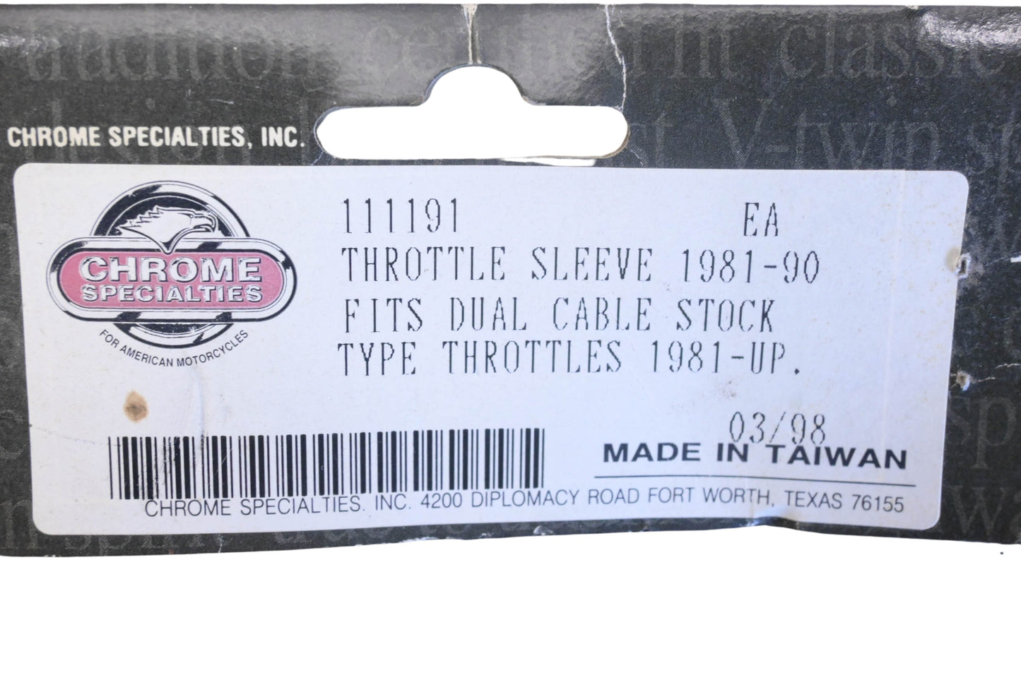 Chrome Specialties 111191, 11-1191 White Throttle Sleeve NOS